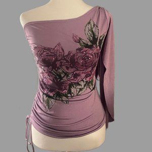 Candie's One Shoulder Floral Sequin Top